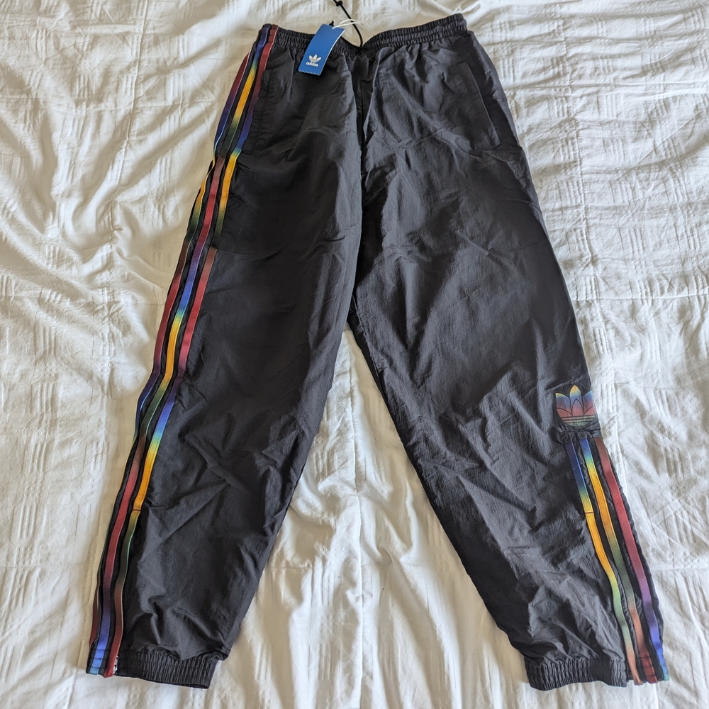 Adidas Track Pants with Rainbow Stripes